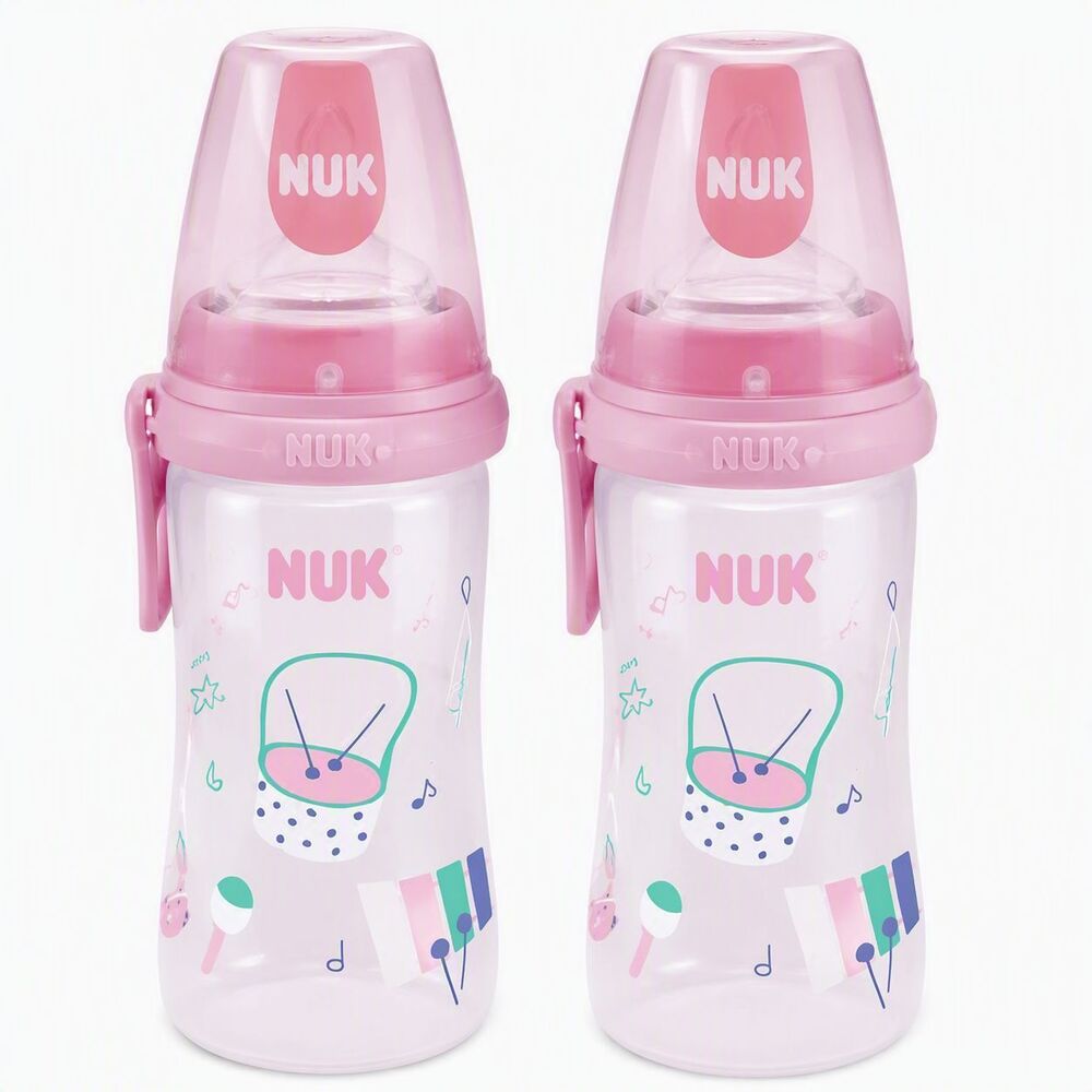 NUK First Essentials Simply Natural Smooth Flow Pro Baby Bottles Pink 2 Pack New